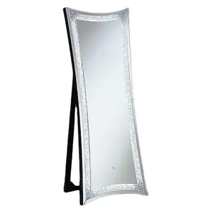 Cermin Lantai Bingkai Melengkung Kualitas Tinggi Desain Unik 2022 Cermin Panjang Penuh Sentuh Berlian Hancur dengan Lampu LED untuk Rumah