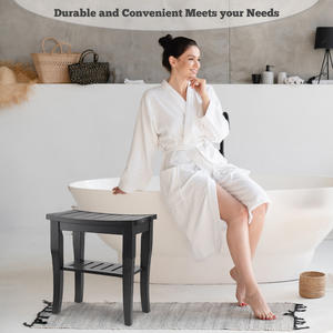 Tabouret de douche moderne en bambou noir à 2 niveaux avec rangement, résistant à l'eau, pieds antidérapants, bords sécurisés, écologique, pour chambre et salon - Product Image 3