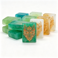 Tuiles de Mahjong Chinoiserie Bleu Paon, Effet Pierre de Jade Anti-décoloration, Motif Dragon Américain, Conception Personnalisée