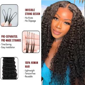 Extensions au crochet Water Deep Wave Jerry Curly 1b Feather Double Drawn, sans nœuds, pré-séparées, réutilisables pour tressage - Product Image 4
