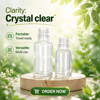 Flacon en verre transparent rond de 10 ml et 20 ml, col de 18 mm, vide, pour soins de la peau, huiles essentielles, emballage cosmétique, en stock