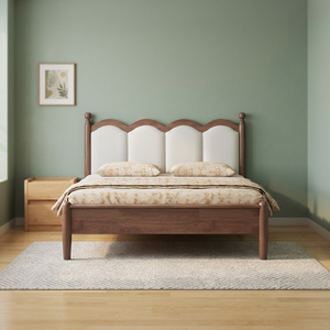 Nordic Solid <b>Wood</b> Bed With Soft Upholstered <b>Headboard</b> Scandinavian Minimalist King Queen <b>Double</b> Bed - Product Image 4