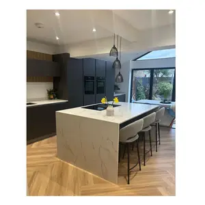 YD Stone Kitchen Artificial Quartz Marble Stone Carrara White Calacatta Vanity Quartz Countertop With Grey Veins