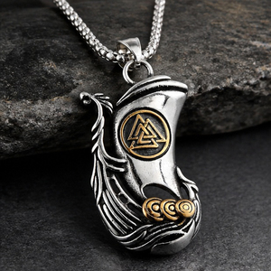 Collar Vikingo Nórdico <span class=keywords><strong>Drakkar</strong></span> para Hombre, Acero Inoxidable, Colgante de Barco Dragón Nórdico, Diseño Valknut, Chapado en Oro, DMP 190 - Product Image 3