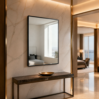 Espejo de Baño Rectangular Moderno, Marco Delgado Negro Mate, Espejo de Vanidad con Marco para Montar en la Pared, Espejo Grande para Baño, Decoración del Hogar