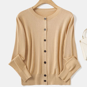 Suéter de Cachemira Versátil para Mujer, Cuello Redondo, Color Sólido, Cárdigan de Punto, Ropa Exterior, Estilo Holgado, Novedad de Otoño Invierno - Product Image 4