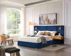 Queen Size Modern Adjustable Velvet <b>Bed</b> <b>Frame</b> with Vertical Channel Tufted Wingback Headboard and Upholstered Platform <b>Bed</b> - Product Image 4