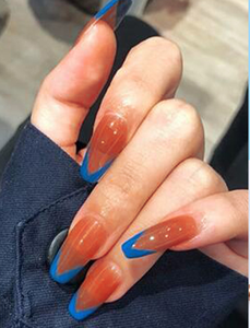 <span class=keywords><strong>Uñas</strong></span> postizas de estilo francés, diseño Simple, borde azul, decoración de manicura de longitud media, <span class=keywords><strong>uñas</strong></span> artificiales acrílicas, baratas - Product Image 6