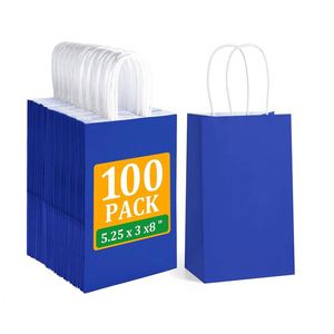 Bolsas de Papel Kraft Reciclables y Personalizables con Asas Azules para Regalos, Compras, Cumpleaños, Bodas, Fiestas Empresariales y Reuniones - Product Image 1