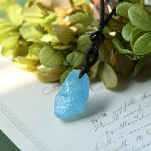 Wholesale <b>Crystal</b> Healing Stone Ornament Aquamarine <b>Raw</b> Stone Pendant Crafts Decoration - Product Image 2