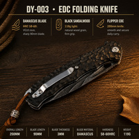 Couteau de poche EDC à lame à ressort en acier Damas VG10 avec manche en bois de santal noir pour le camping en plein air et le transport quotidien – Vente en gros