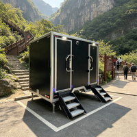 Ensemble de toilettes mobiles à deux postes avec lavabo en marbre, douche à effet pluie et marchepied à double entrée, pour les propriétaires de entreprises de location