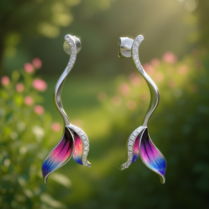 Orecchini pendenti colorati in argento con strass di cristallo incastonati a castone per gioielli da festa da donna E331 - Product Image 2