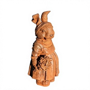 Statue de lapin rustique faite à la main avec fleurs, décoration extérieure, style simple, pour jardin, pelouse, figurine - Product Image 1