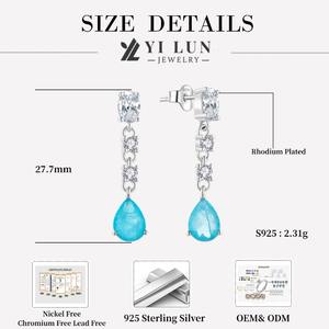 أقراط متدلية مجوهرات من الفضة الإسترلينية مضادة للحساسية مع أحجار كريمة زرقاء على شكل دمعة وثلاثة أحجار زركونيا شفافة للنساء - Product Image 4