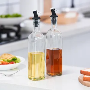 Clear Glass Vinegar Bottle Olive Oil Bottle Holder Rack Custom Oil Bottles Cooking Oil Dispenser Set