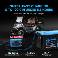 Batteries de chariot de golf électriques au lithium-ion 48V 100Ah en stock aux États-Unis, avec BMS 200A intégré et chargeur pour chariot de golf, camping-car, marine