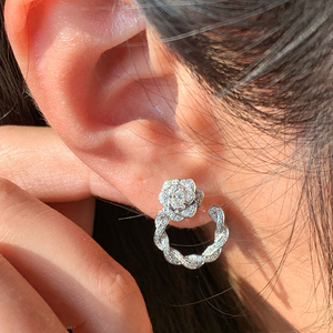 Aazuo, joyería de lujo de 18 quilates, oro blanco sólido, diamantes naturales reales, pendientes con forma de flores, regalo para mujer, 2 formas de uso, regalos de lujo - Product Image 6