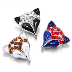 Fashion Fox Head Crystal Rhinestone Alloy Chunk Charm 18mm Snap button Fit Snap Bracelet Bangles Jewelry DIY