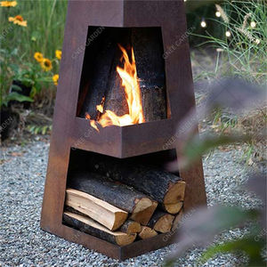 Pozo de fuego de acero Corten geométrico moderno, Chiminea de leña al aire libre independiente con rejilla de troncos para cabina de Patio - Product Image 6