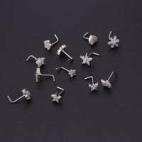 Petits anneaux de nez en acier inoxydable Zircon Fleur Coeur Nez Stud 20G Body Piercing Bijoux pour femmes hommes Cadeau
