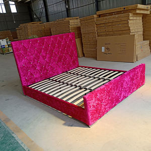 Light Luxury European Design pink Velvet Fabric <b>Wooden</b> Headboard Upholstered <b>Bed</b> Children <b>Double</b> <b>Bed</b> <b>Frame</b> - Product Image 4