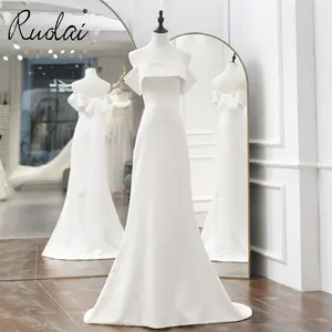 Ruolai QD06078 abiti da sposa in raso con spalle scoperte semplici abiti da sposa a sirena senza spalline per le donne