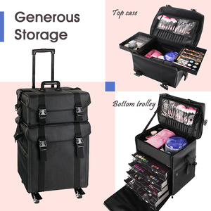 Maleta Profissional de Maquiagem com Rodinhas Preta Organizadora <span class=keywords><strong>2</strong></span> em 1 com Case Superior Removível em Nylon - Product Image 2