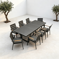 Ensemble de mobilier de jardin moderne pour patio, balcon, chaise avec accoudoirs en aluminium imperméable, ensemble de table à manger d'extérieur, ensemble de 8 chaises empilables