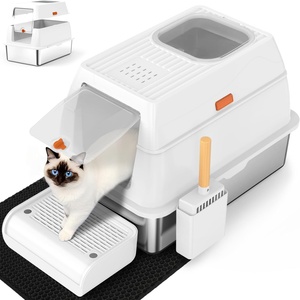 Bac à litière pour chat en acier inoxydable avec couvercle, entièrement fermé, grand bac à litière pour chat, entrée avant, sortie supérieure - Product Image 1
