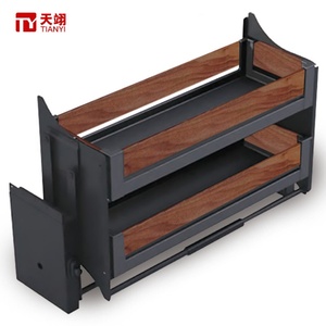 Hot Selling Double Layer <b>Walnut</b> Bowl Dish Basket Modern Design Adjustable Aluminum Alloy Kitchen Storage with Lifting Function - Product Image 1