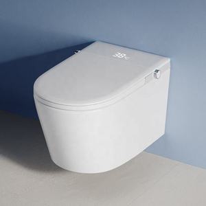 WC intelligent sans rebord avec bidet intégré, WC électrique mural avec télécommande, drainage par siphon en P, réservoir d'eau intégré - Product Image 1