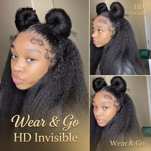 Peluca frontal de encaje HD 13x4 13x6 con cabello humano liso Yaki 4C Kinky <span class=keywords><strong>Edge</strong></span> para mujeres negras, pelucas frontales de encaje Yaki baratas con encaje precortado - Product Image 2