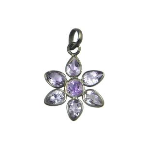 Colgante de Plata de Ley 925 con Amatista Natural de 4x6mm en Forma de Pera y Gema Redonda de 4mm con Engaste en Bisel, Hecho a Mano, Baño Negro, Regalo Unisex - Product Image 1
