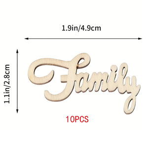 Chips de madera decorativos cortados con láser en stock, artesanías de madera, tallados geométricos, letras inglesas de madera en blanco "familia" - Product Image 2