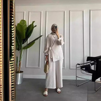Ensemble 2 pièces pour femme : Blouse et pantalon large à lacets – Tenue musulmane arabe pour Ramadan, Maroc, Dubaï 2025