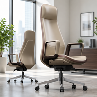 Chaise de bureau de direction en cuir PU de haute qualité, confortable et ergonomique, pour le bureau à domicile, avec base à cinq étoiles et accoudoirs fixes coulissants