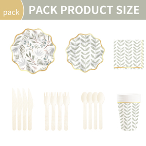 ชุดตกแต่งธีมงานวันเกิด DAMAI ขายส่งจำนวนมาก ชุดจานกระดาษลายใบไม้สีเขียวอ่อนทันสมัย ผ้าปูโต๊ะ ชุดภาชนะใช้แล้วทิ้งสำหรับงานปาร์ตี้ - Product Image 6