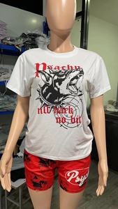 Nuovissimi abiti da palestra estivi donna alla moda con stampa lupo camicia di cotone <span class=keywords><strong>e</strong></span> pantaloncini Set per donna - Product Image 6