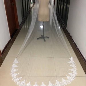 Velo da Sposa 3M a Strato Singolo con Bordo in Pizzo Bianco Avorio, Velo da Cattedrale Lungo, Accessori da Sposa Economici, <span class=keywords><strong>Veu</strong></span> De Noiva - Product Image 2