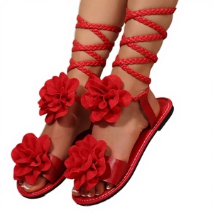 Flat Beach Shoes Lace-up Weaving Strap New Large Flower Summer Versatile Comfortable Sandals High Quality - Product Image 3