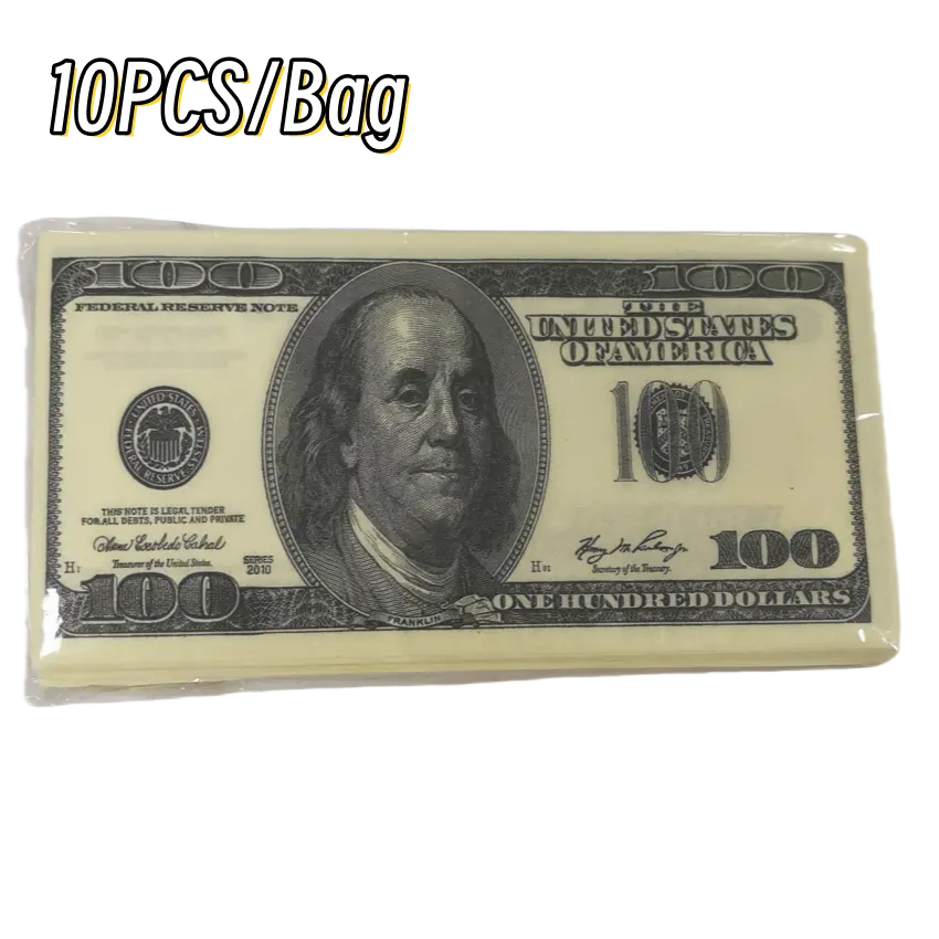 Customize 1/8 Fold 100 Dollar Bill Money Napkins 18g Printed 3-Ply Cocktail Napkin Bagged Dinner Napkins Party Pocket Tissue