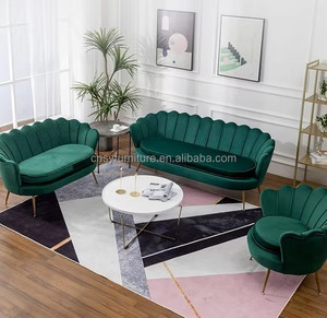 Sillón de <span class=keywords><strong>Dos</strong></span> <span class=keywords><strong>Plazas</strong></span> con Estructura de Concha, Terciopelo Azul Claro, Patas Doradas, Estilo Minimalista, Ecológico, para Uso en Almacenes - Product Image 1