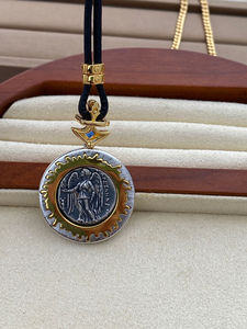 Collier en moissanite plaqué or 18 carats pour femme, avec pendentif pièce de monnaie grecque rétro en argent 925, livraison gratuite - Product Image 6