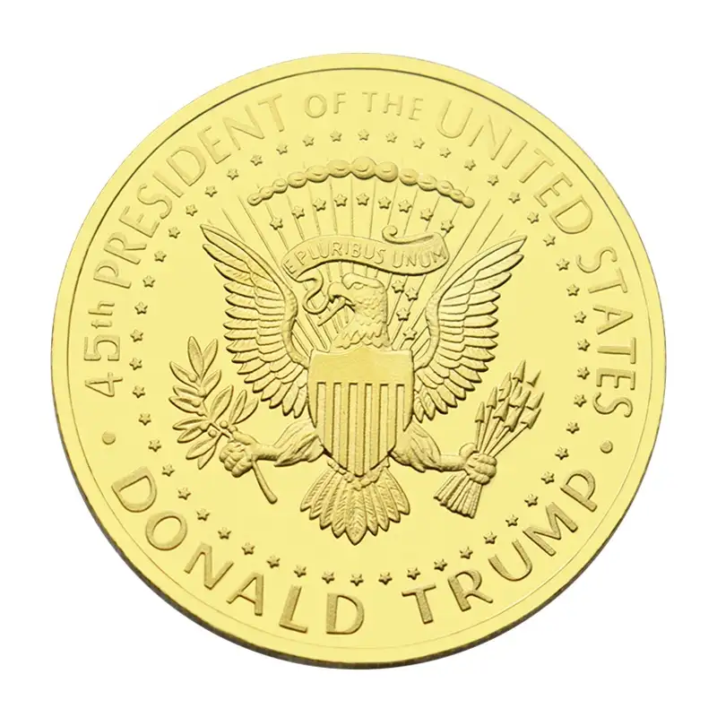 סיטונאי 3d מותאם אישית לוגו חקוק עיצוב מתכת הסתובב קצה הנצחה מטבעות זהב מצופה טראמפ אסיפה מטבע