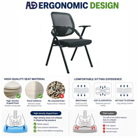 Chaise de formation ergonomique pliable avec tablette d'écriture, dossier en maille respirante, empilable, à quatre pieds, pour l'école et les conférences