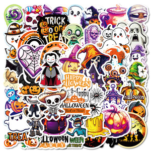 50 pezzi di giocattoli dei cartoni animati di Halloween per bambini adesivi per decorazioni <span class=keywords><strong>murali</strong></span> libro Ghost testa di zucca adesivo - Product Image 1