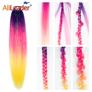 Großhandel 24 Zoll Haar Lametta Geflochtene Pferdes chwanz Regenbogen Pferdes chwanz Zöpfe mit Lametta für Bubble Festival Zöpfe Frisuren - Product Image 2