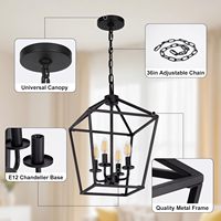 Lustre moderne et luxueux à 4 lumières, style lanterne de ferme, avec cage en métal et cristaux de verre, chaîne réglable pour cour