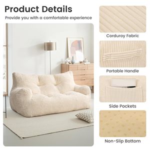 Sillón Puff Cómodo y Esponjoso de 2 Plazas, Sofá Holandés Ultra Suave de Pana, Sofá Cama para Adultos, Ideal para Sala de Estar o Dormitorio - Product Image 3